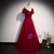 Burgundy V-neck Short Sleeve Beading Prom Dress