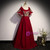 Burgundy Square Short Sleeve Embroidery Appliques Prom Dress