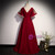 Burgundy Square Short Sleeve Embroidery Appliques Prom Dress