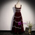 Burgundy Velvet Lace Straps Pearls Prom Dress