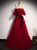 Burgundy Tulle Off the Shoulder Pleats Puff Sleeve Prom Dress
