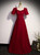 Burgundy Square Square Puff Sleeve Button Prom Dress