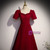 Burgundy Square Square Puff Sleeve Button Prom Dress