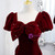 Burgundy Velvet Puff Sleeve Prom Dress With Bow