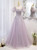 Light Purple Tulle Puff Sleeve Beading Prom Dress