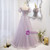 Light Purple Tulle Puff Sleeve Beading Prom Dress