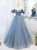 Blue Tulle Strapless Prom Dress With Detachable Sleeve