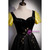 Black Velvet Tulle Square Short Sleeve Prom Dress