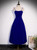 Royal Blue Velvet Spaghetti Straps Pearls Prom Dress
