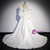 White Satin Square Puff Sleeve Wedding Prom Dres With Bow