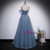 Blue Spaghetti Straps Tulle Sequins Beading Prom Dress