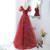 Red Tulle Sequins Square Puff Sleeve Prom Dress