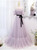 Purple Tulle Off the Shoulder Puff Sleeve Pleats Prom Dress