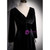 Black Velvet V-neck Long Sleeve Button Prom Dress