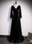 Black Velvet V-neck Long Sleeve Button Prom Dress