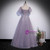 Purple Tulle Puff Sleeve Square Beading Sequins Prom Dress