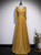 A-Line Gold V-neck Long Sleeve Prom Dress
