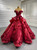 Burgundy Sequins Off the Shoulder 3D Flower Floor Length Prom Dress