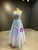 Simple Blue Tulle Appliques Beading Prom Dress