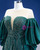 Green Satin Puff Sleeve Sequins Beading Prom Dress