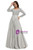 Silver Gray Satin Sequins Square Long Sleeve Prom Dress