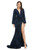 Navy Blue Mermaid Sequins Long Sleeve V-neck Prom Dress