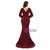 Burgundy Mermaid Long Sleeve V-neck Sequins Prom Dress