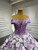 Purple Tulle 3d White Appliques Prom Dress