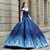 Navy Blue Ball Gown Leaf Appliques Beading Prom Dress