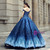 Navy Blue Ball Gown Leaf Appliques Beading Prom Dress