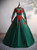Green Satin Long Sleeve Red Appliques Quinceanera Dress