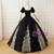 Black Tulle Velvet Square Short Sleeve Appliques Quinceanera Dress