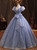 Blue Tulle Sequins Pleats Quinceanera Dresses With Bow