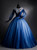 Navy Blue Tulle Long Sleeve Backless Quinceanera Dress