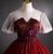 Burgundy Sequins V-neck Puff Sleeve Quinceanera Dress