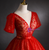 Red Tulle Sequins Short Sleeve Appliques Quinceanera Dress