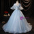 Blue Tulle V-neck Short Sleeve Quinceanera Dress