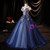 Navy Blue Tulle Short Sleeve Backless Quinceanera Dress