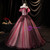 Burgundy Tulle Appliques Quinceanera Dress