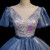 Blue Organza Sequins Puff Sleeve Quinceanera Dress