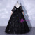 Black Sequins Straps Short Sleeve Quinceanera Dress