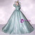Green Square Puff Sleeve Quinceanera Dress