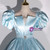 Blue Square Puff Sleeve Square Quinceanera Dress