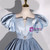 Dark Blue Square Puff Sleeve Square Quinceanera Dress