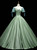 Green Satin Square Short Sleeve Button Quinceanera Dress