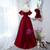 Burgundy Satin Off the Shoulder Long Prom Dress