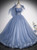 Blue Tulle Sequins Straps Pleats Prom Dress