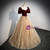 Champagne Tulle Burgundy Velvet Puff Sleeve Prom Dress