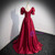 Burgundy Satin Square Short Sleeve Bow Prom Dress