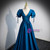 Blue Satin V-neck Short Sleeve Pleats Prom Dress